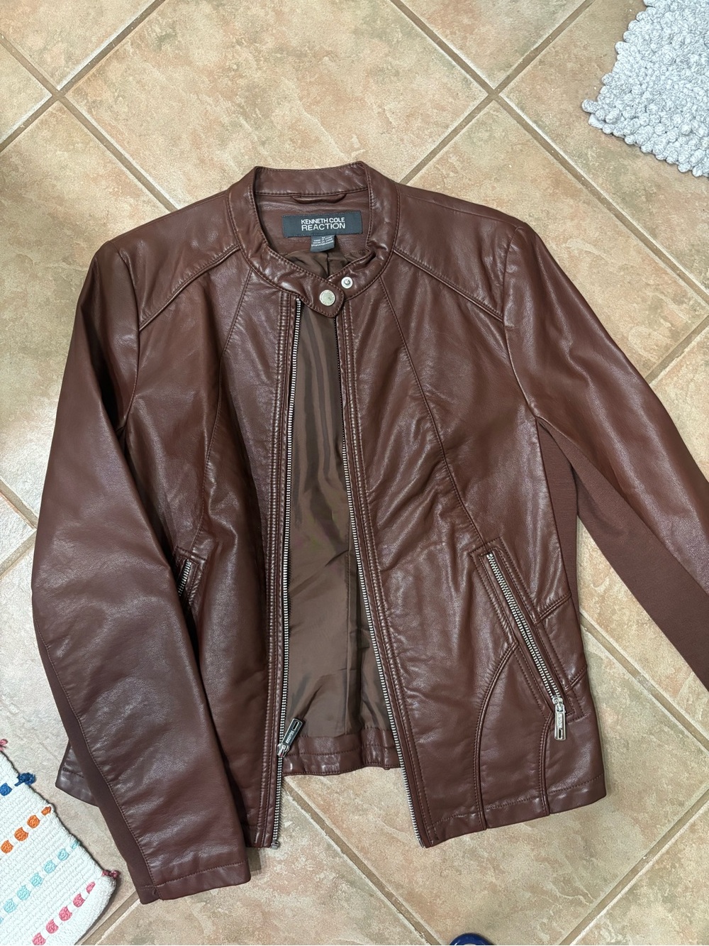 Kenneth Cole Reaction Men's Chestnut Brown Faux Leather Bomber Jacket